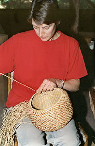 Lory finishing large basket.